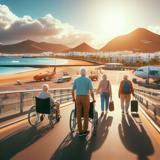 Senioren bei der Ankunft im Urlaub und erhalten Pflege im Ausland